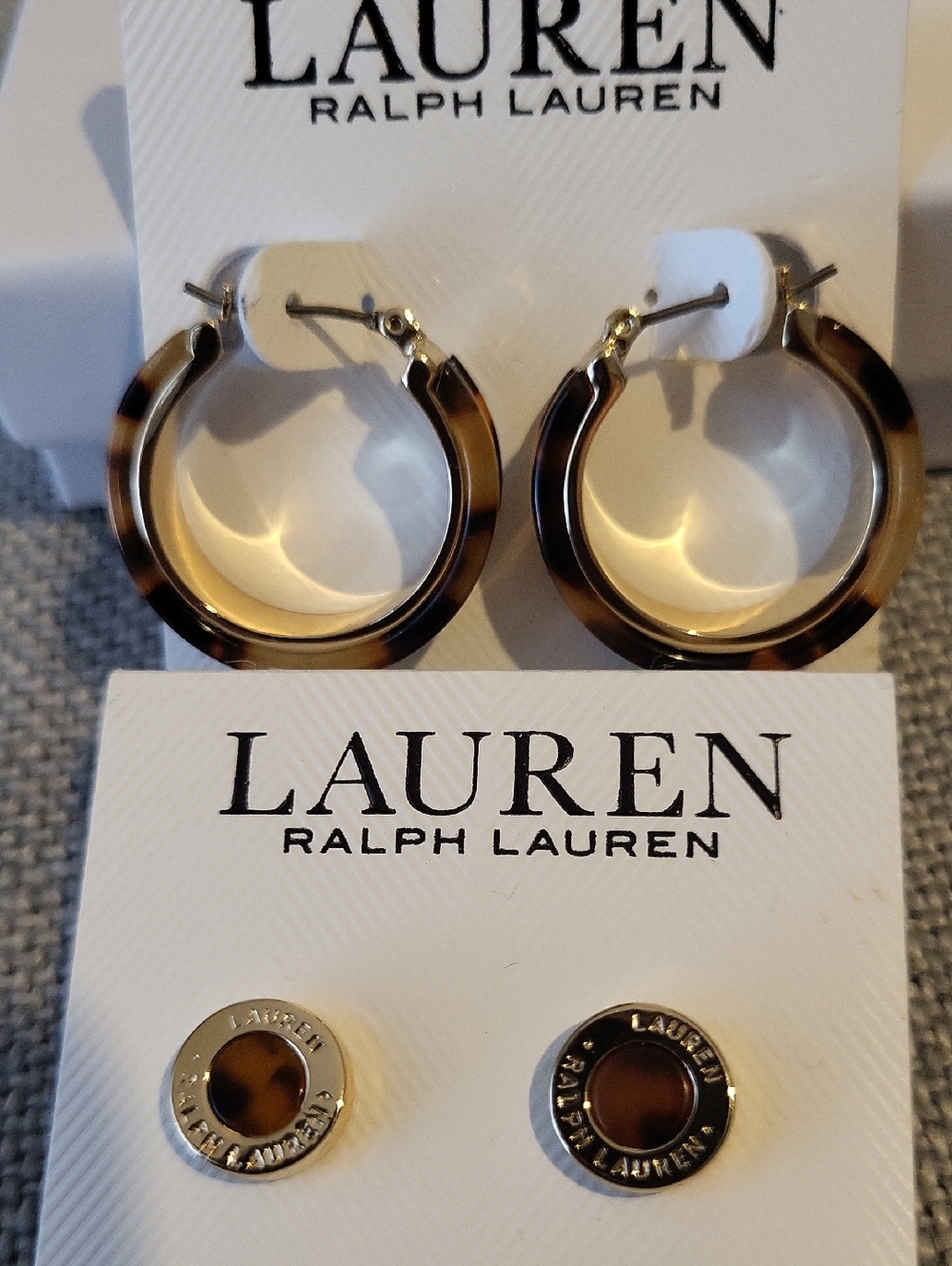 Lauren by Ralph Lauren Matching Tortoise Shell Gold Tone Hoops & Stud Earrings
